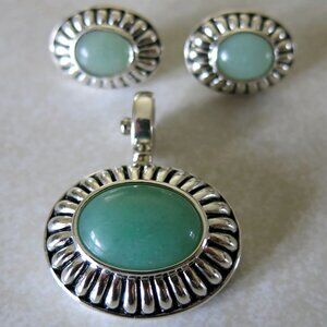 Joseph Esposito ESPO Sterling Signatures Oval Green Jade Silver Pendant Earrings